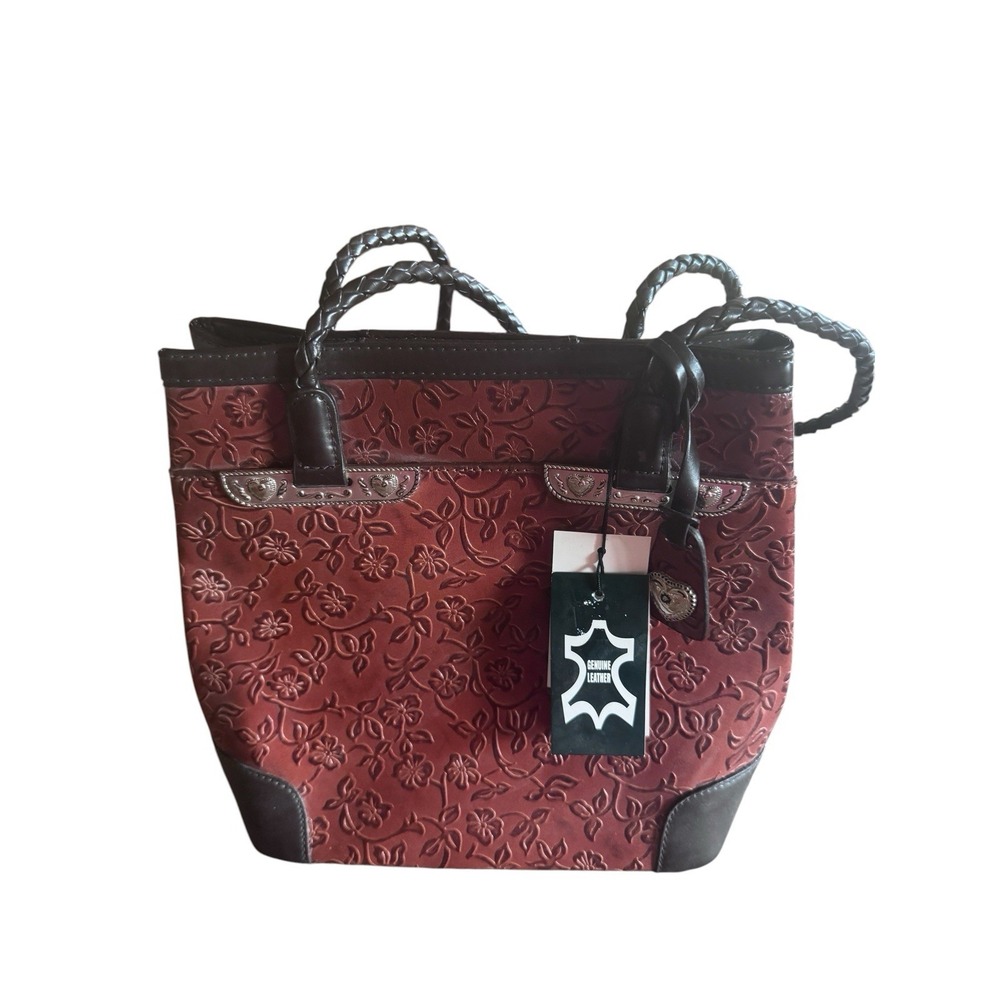 NWT Coldwater Creek Floral Embossed Western Style Handbag Charm Silver Hardware